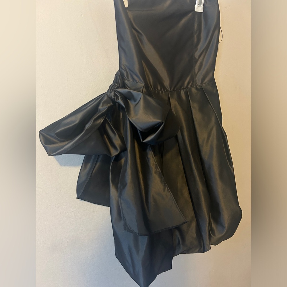 Strapless Dress with Bubble Skirt + Adjustable Bow | Metallic Dark Grey/Pewter